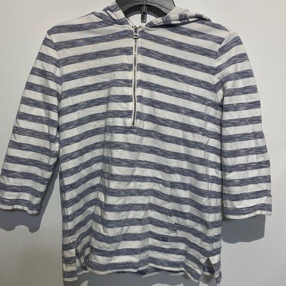Tommy Hilfiger Women's Gray White Athluxe Stripe Half Zip Hoodie Medium - Picture 1 of 8
